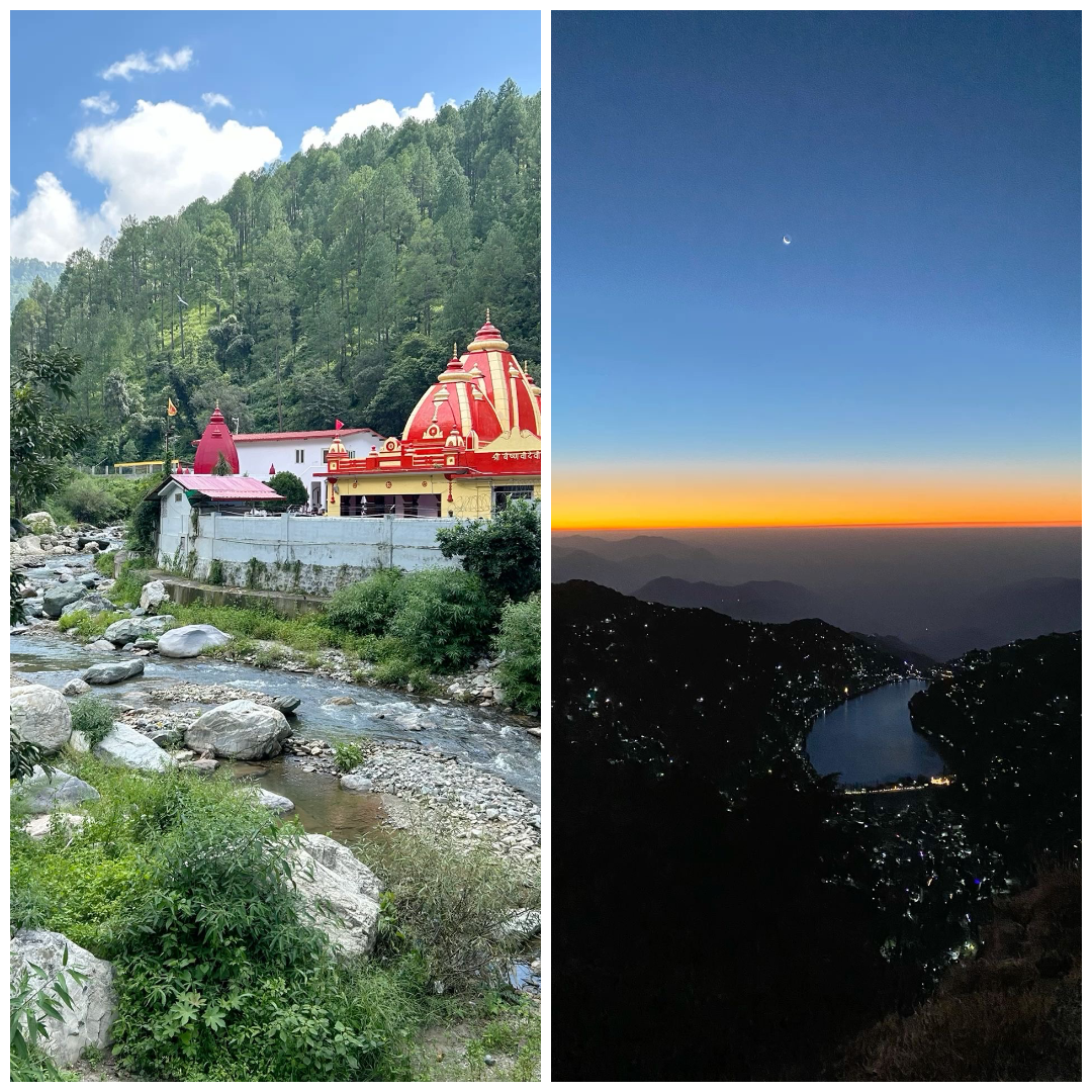 Kainchi Dham temple and Nainital lake at night