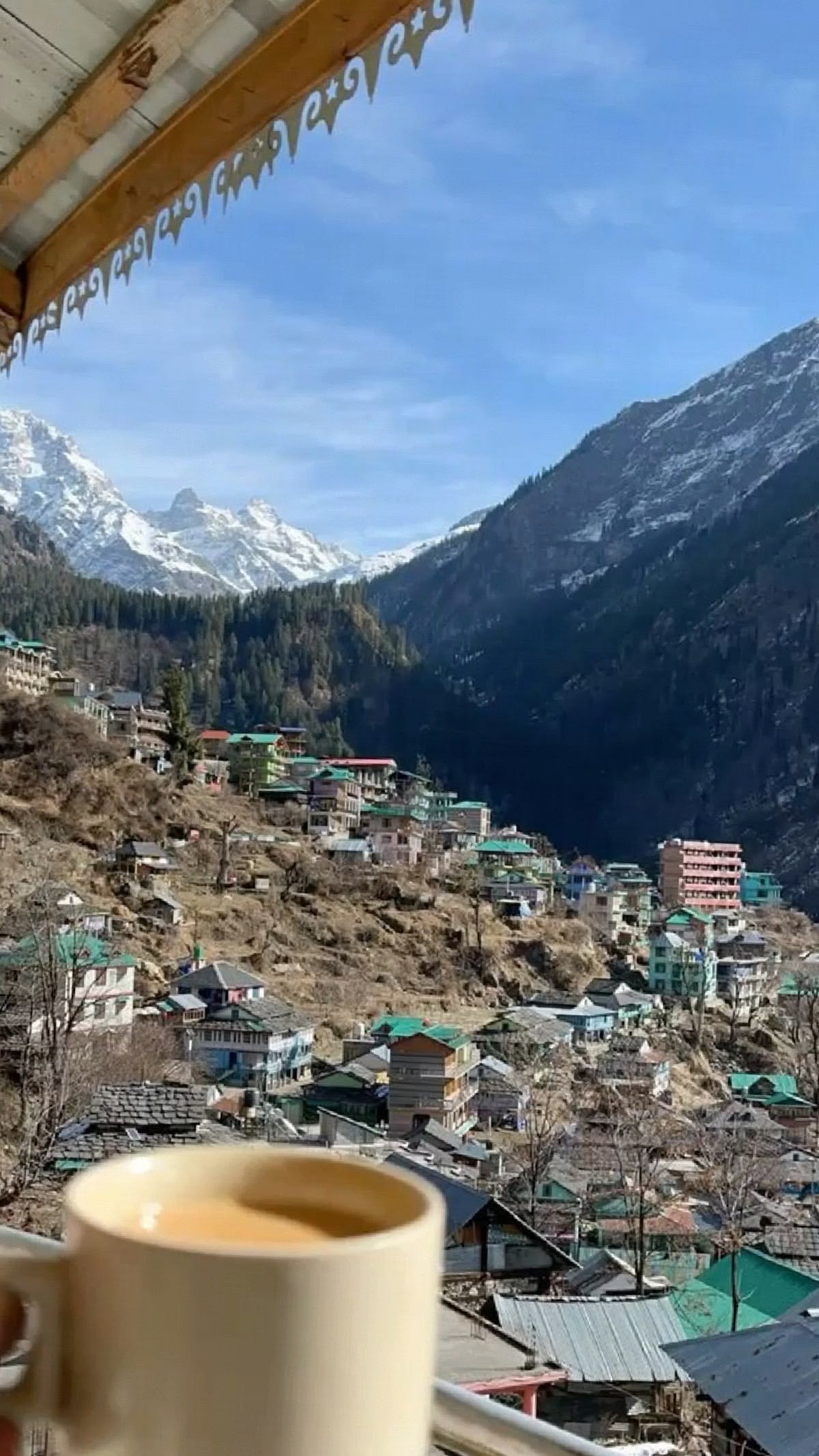 Mountain village view with chai — Kumaon valley